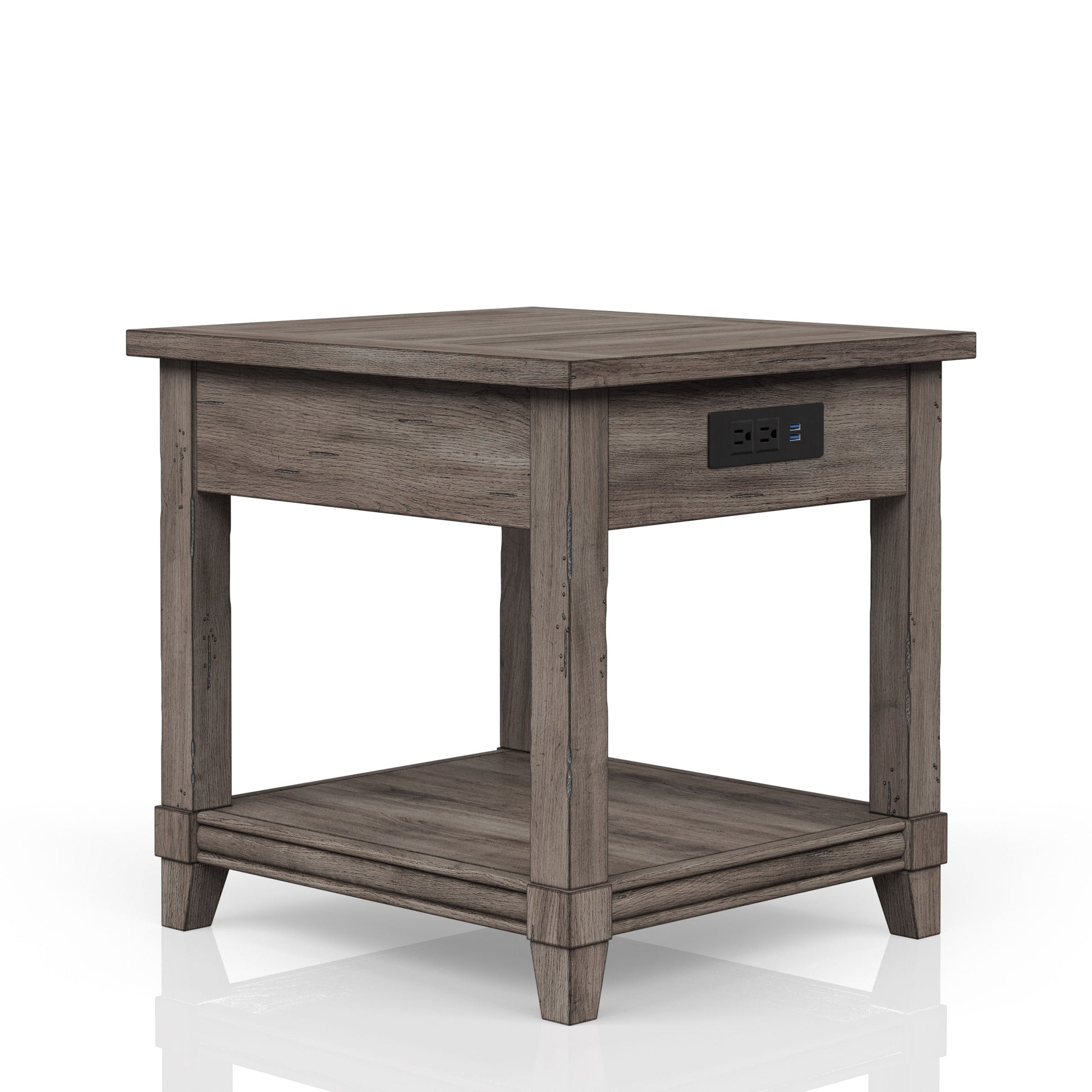 End Table W Storage Drawer & Usn Gray Solid Wood Mdf