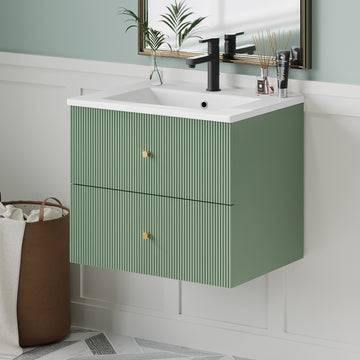 24 Inch Wall Mounted Bathroom Vanity With 2 Drawers Ideal For Small Bathrooms Green Bathroom Mdf