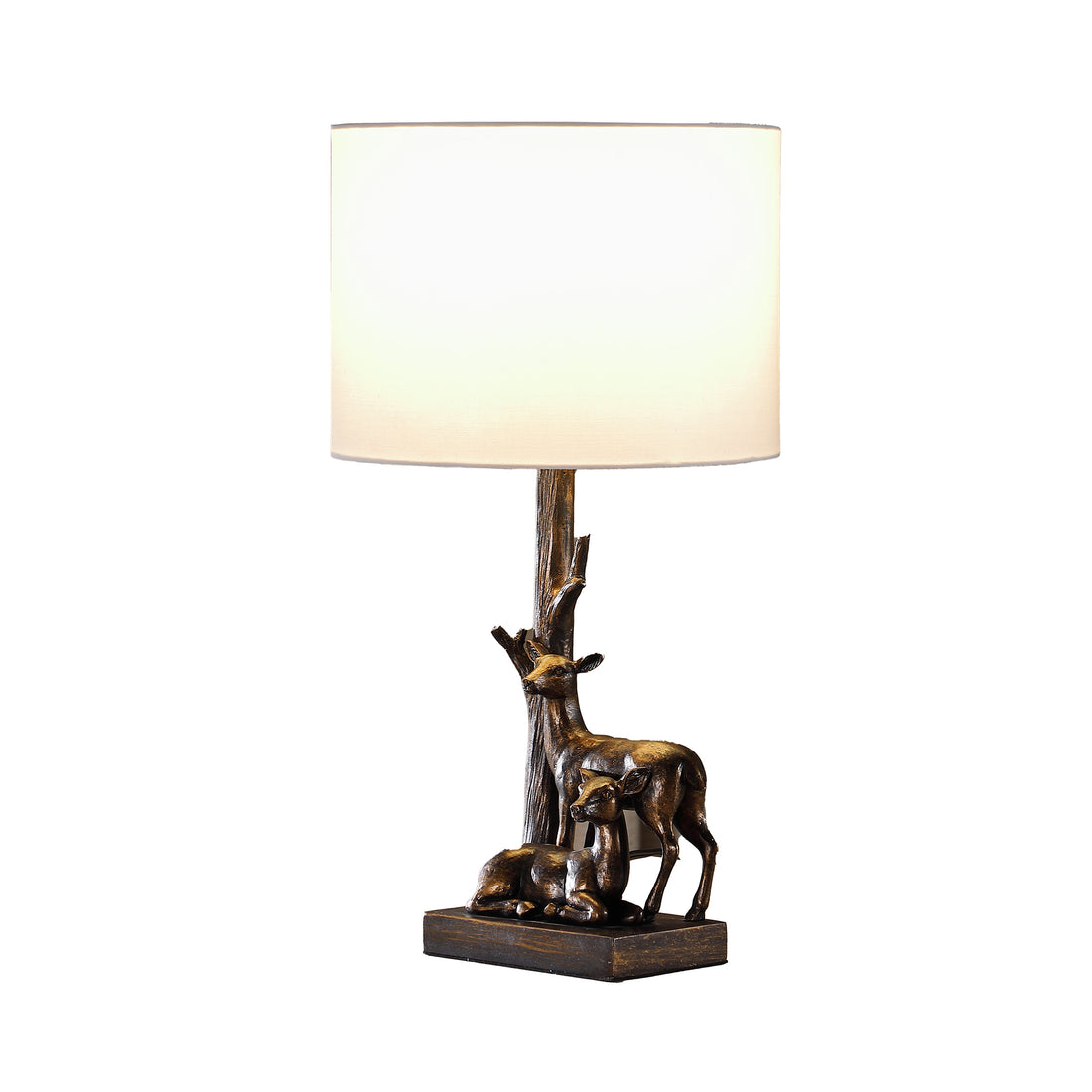 19.75" In Capreolus Bronze Western Roe Deers Polyresin Table Lamp Multi Polyresin