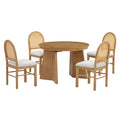 5 Piece Retro Functional Dining Set With 1 Extendable Dining Table And 4 Upholstered Chairs With Rattan Backrests For Dining Room And Kitchen Natural Wood Wash Natural Wood Wash Solid Wood Mdf