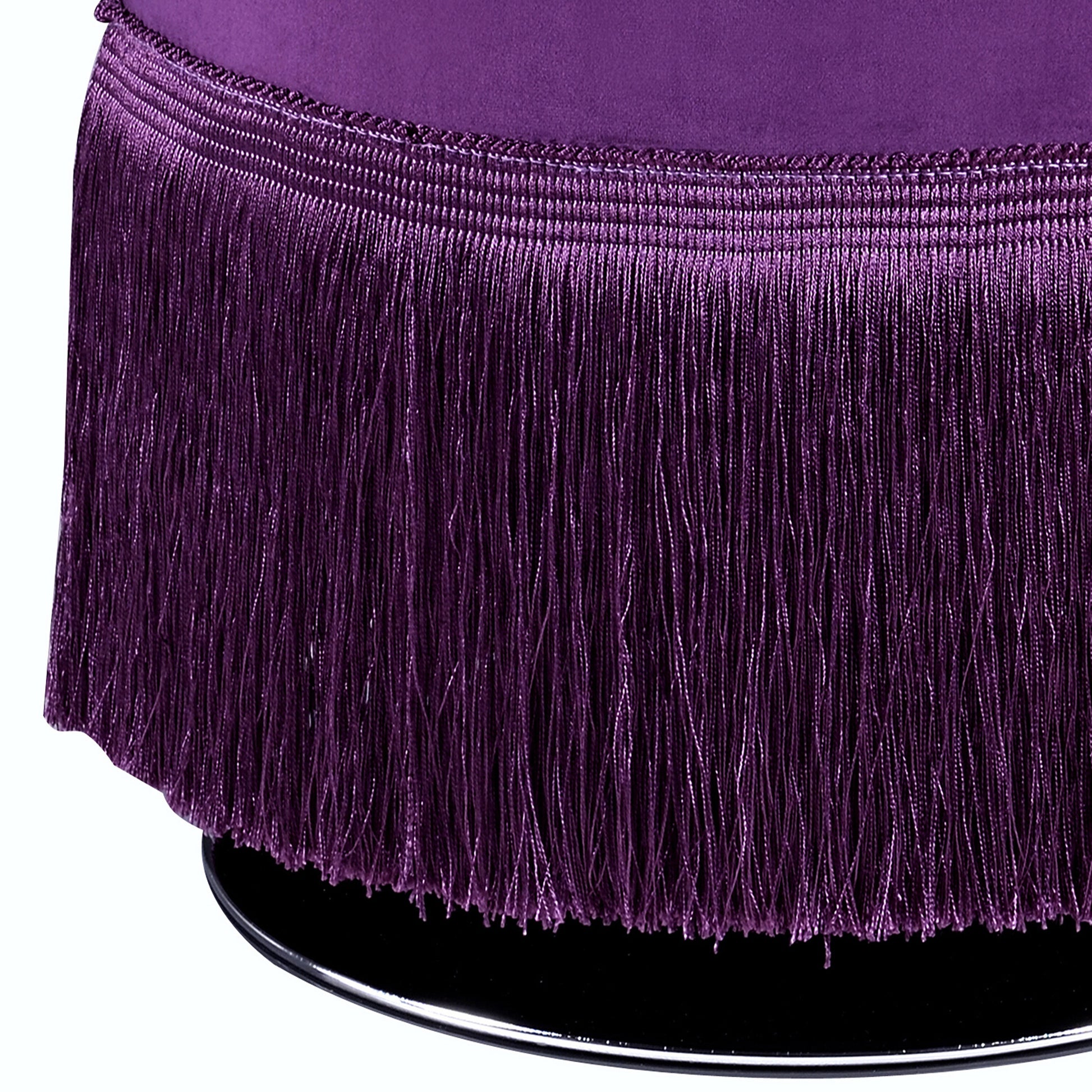 Purple Eggplant Round Ottoman With Fringe Purple Velvet