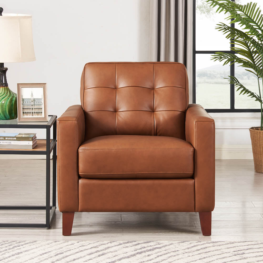 Aiden Leather Chair Brown Memory Foam Genuine Leather