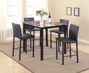 5 Piece Citico Counter Height Metal Dinette Set With Laminated Faux Marble Top, Black Metal Black Seats 4 Rectangular Dining Table With Chair Metal