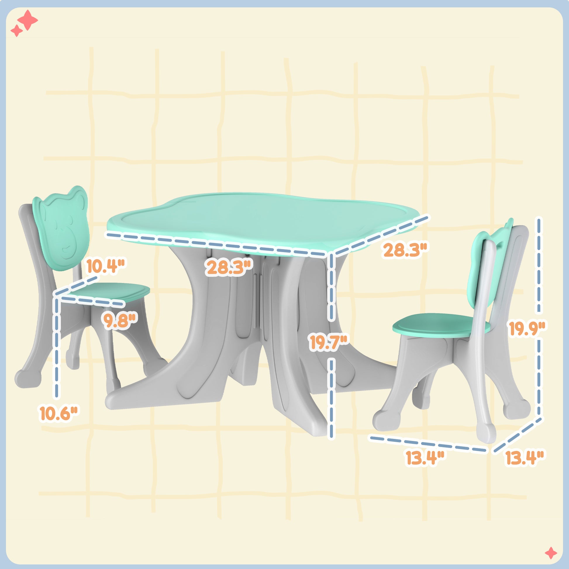 Qaba Kids Table And Chairs Set, 3 Piece Toddler Table And Chair Set For 3 6 Years Old, Light Blue Light Blue Hdpe