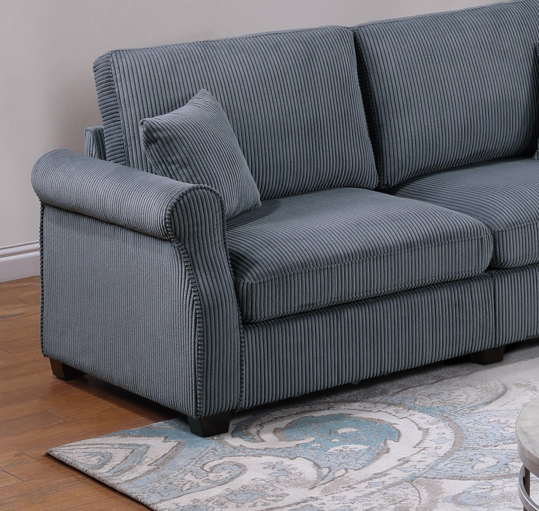 Classic Living Room 2Pc Sofa Set Dark Gray Corduroy Sofa Loveseat W Pillows Square Arms Plush Couch Dark Gray Primary Living Space Cushion Back Classic,Contemporary,Modern Rubberwood Rolled Arms Corduroy 4 Seat