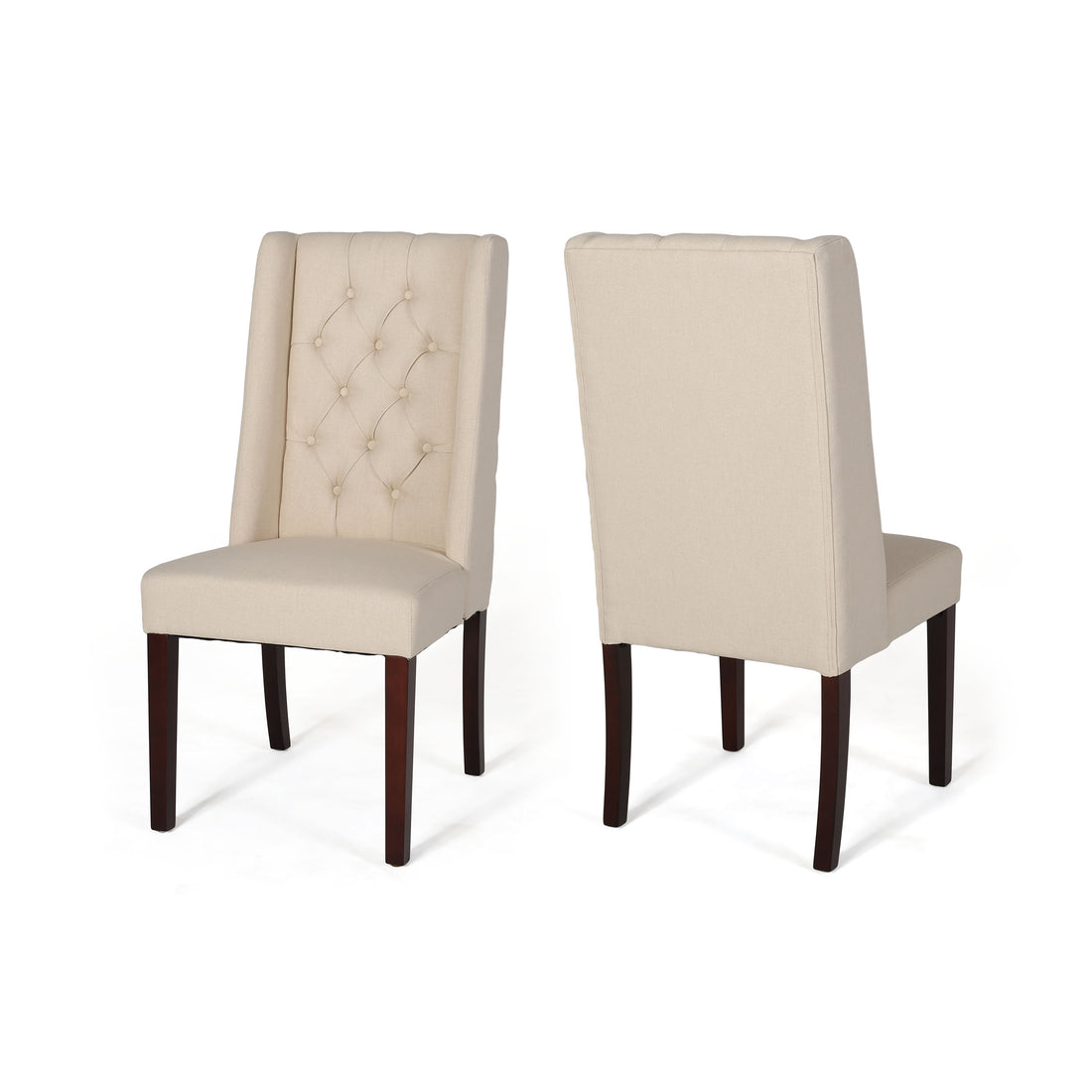 Dining Chair Beige Wood Fabric