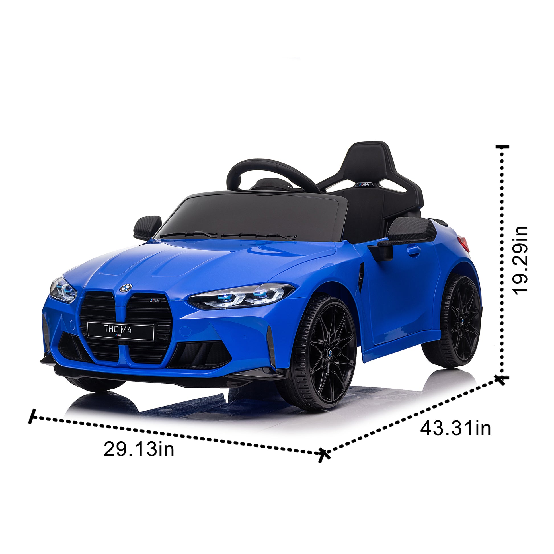 Bmw M4 12V Kids Ride On Toy Car 2.4G W Parents Remote Control,Three Speed Adjustable,Power Display, Usb,Mp3 ,Bluetooth,Led Light,Story,A Handle With Wheels And A Pull, Easy To Carry Blue