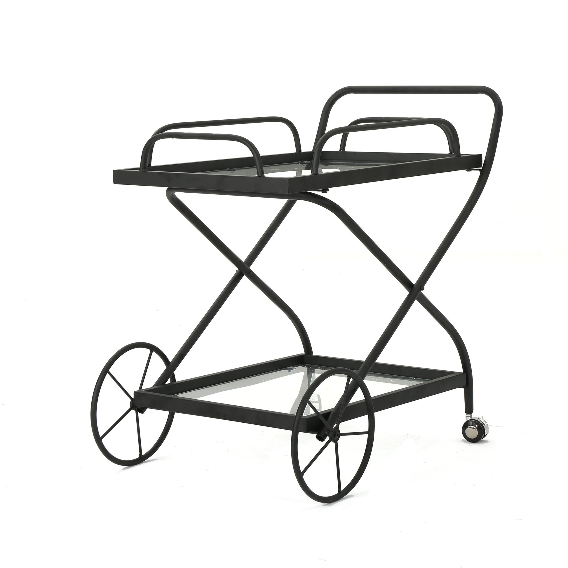 Bar Cart - Black Glass Metal