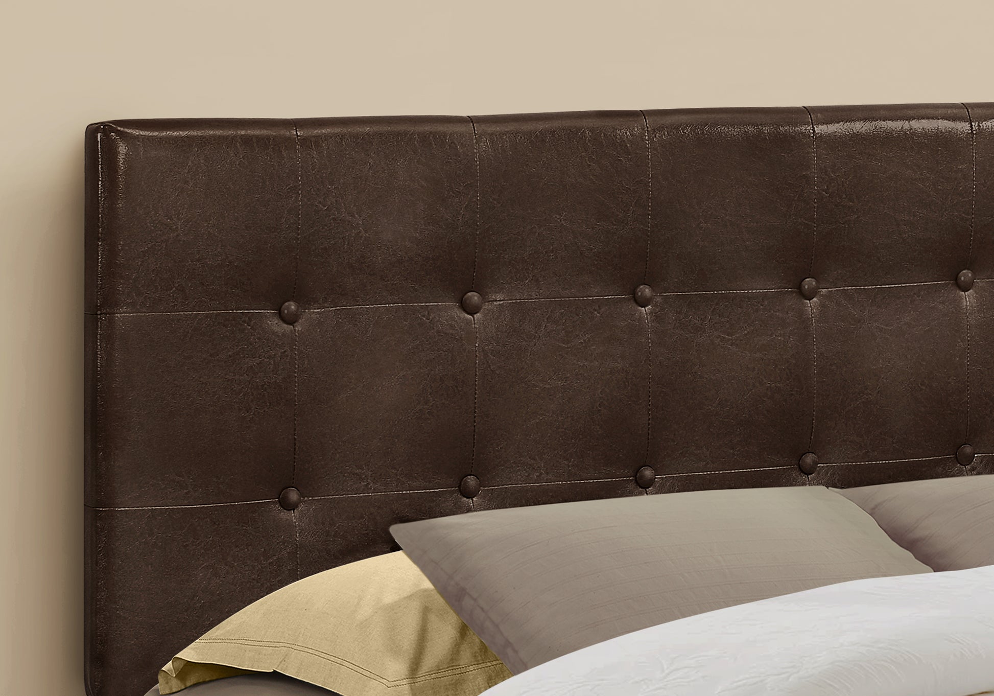 Bed, Headboard Only, Queen Size, Bedroom, Upholstered, Brown Leather Look, Transitional Brown Foam Faux Leather