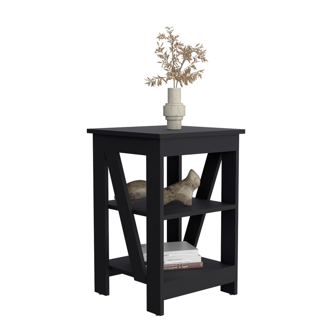 Taylor 3 Tier End Table Nightstand, Side Table For Small Space, Black Black Solid Wood Mdf Engineered Wood