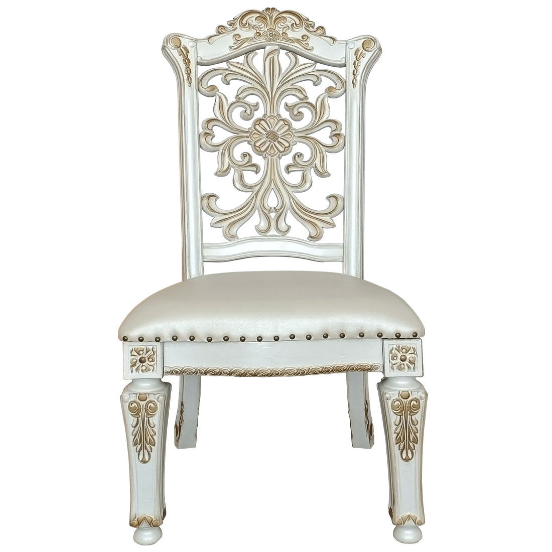 Ivory And Antique Pearl Side Chair With Trim Set Of 2 Solid Ivory Dining Room Side Chair Solid Back Set Of 2 Faux Leather