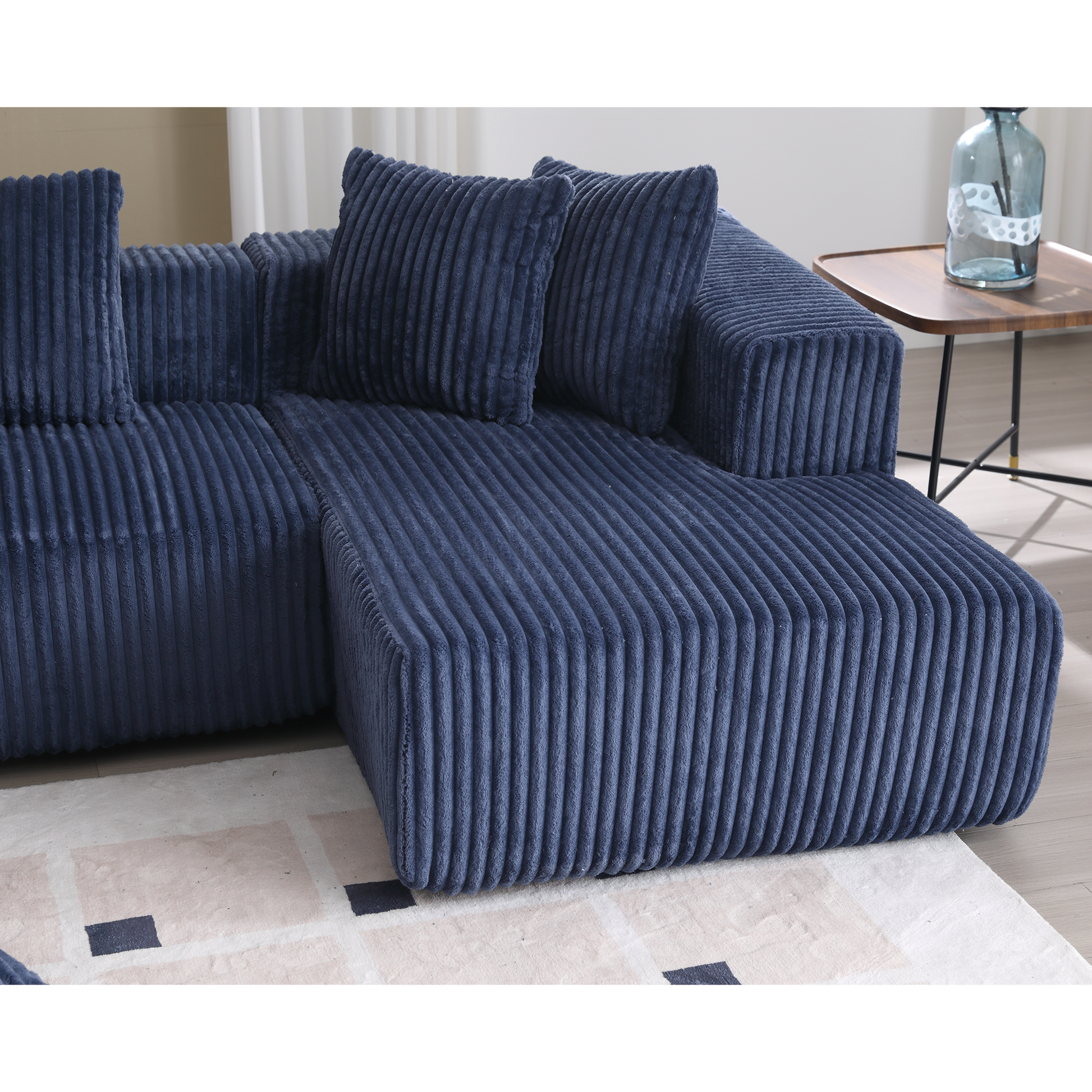 131'' Modular Sectional Couch, U Shaped Sofachaise Lounge, Striped Fabric,Upholstered 4 Seater Couch For Living Room, Bedroom, Free Combination Sofa Corduroy , Blue Blue Polyester Primary Living