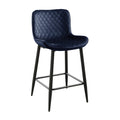 Set Of 2 Counter Height Chairs Dark Blue Velvet Upholstery Modern Casual Dining Furniture Metal Legs, 24 Inch Seat Blue Metal