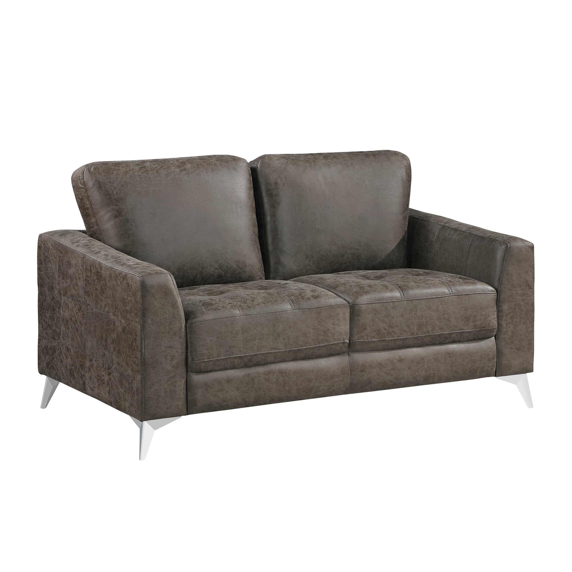 Brownish Gray Polished Microfiber Upholstery Elegant Modern Style Loveseat 1Pc Solid Wood Living Room Furniture Silver Finish Metal Legs Brown Microfiber Primary Living Space Modern Solid Wood