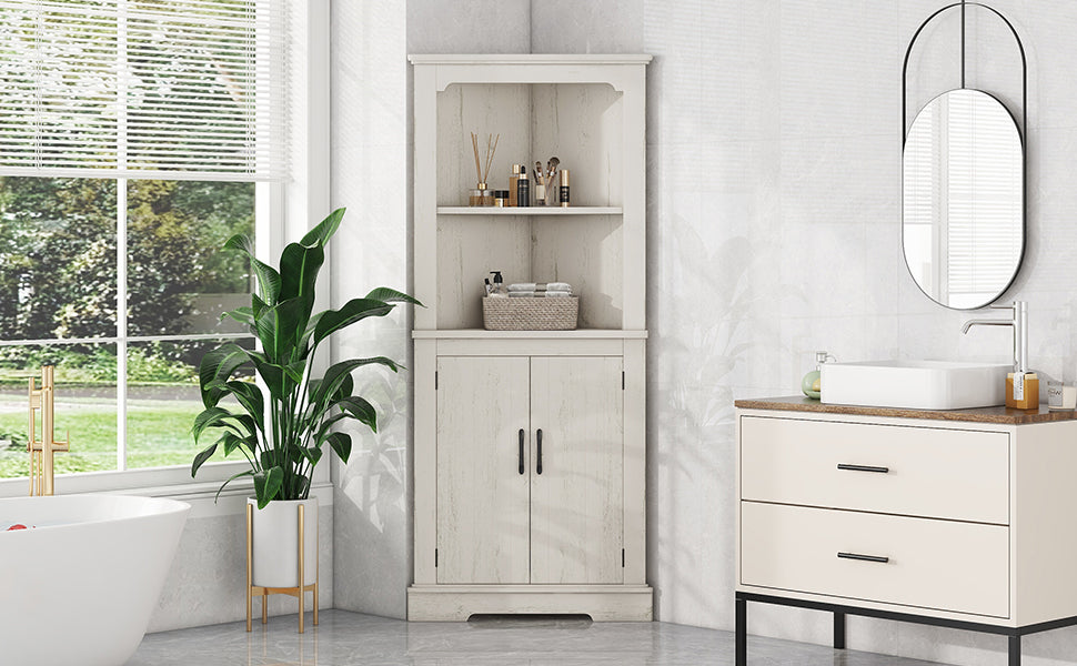 Tall Corner Cabinet With Doors For Living Room, Bathroom,Dining Room Or Kitchen,Color:Wood Grain Beige Beige Mdf