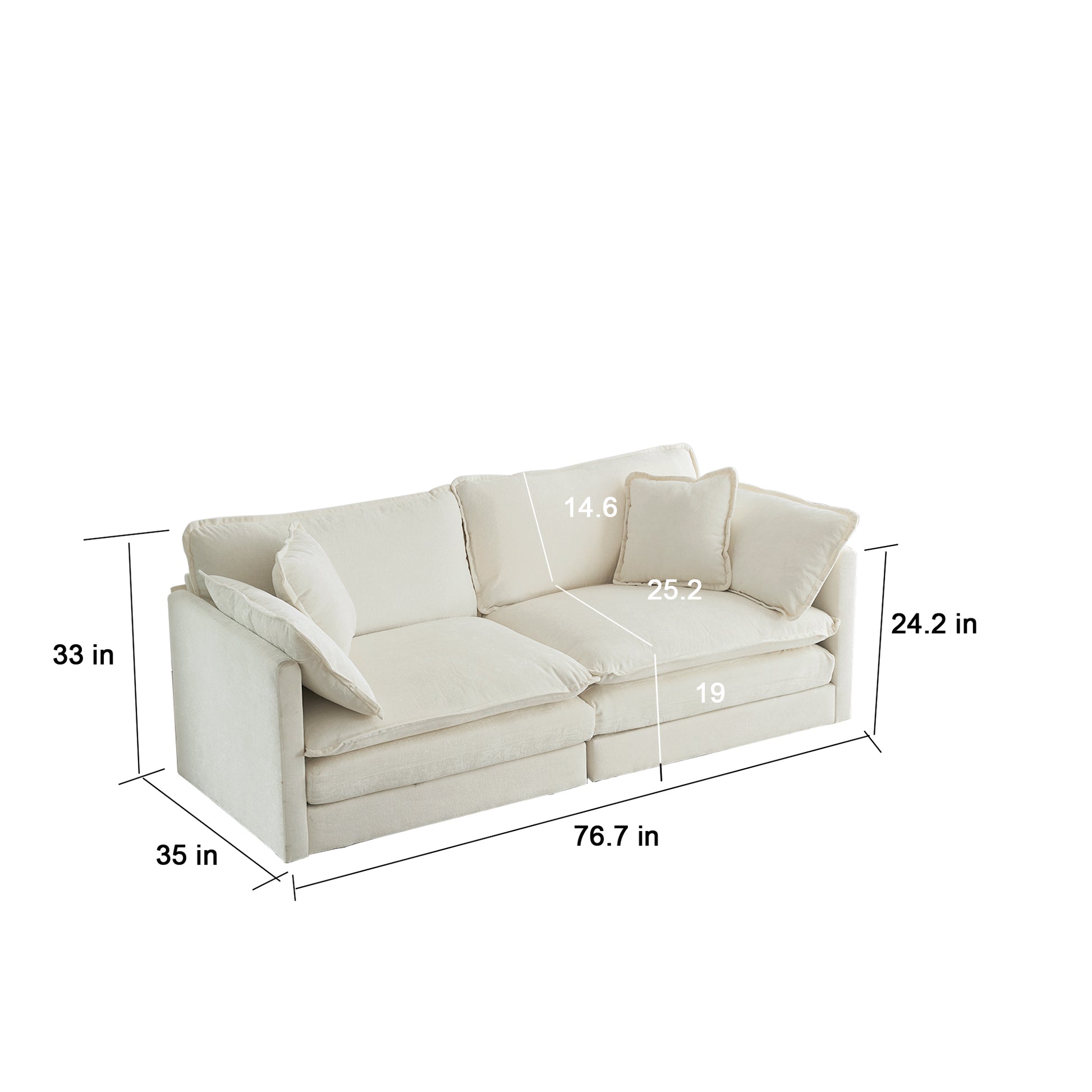 Sofa Set Of 2 Chenille Couch, 2 3 Seater Sofa Set Deep Seat Sofa, Modern Sofa Set For Living Room, White Chenille White Chenille 5 Seat