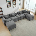 Piece Upholstered Sectional,Sectional Sofa Couch, 4 Seat Sectional Couches For Living Room U Shaped Modern Chenille Sofa Sleeper With Coffee Table Grey Grey Chenille 4 Seat