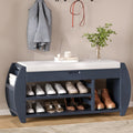 Retro Multifunctional Storage Bench With Cushion And Curved Side Panel For Entrance And Living Room Antique Navy Antique Navy Mdf