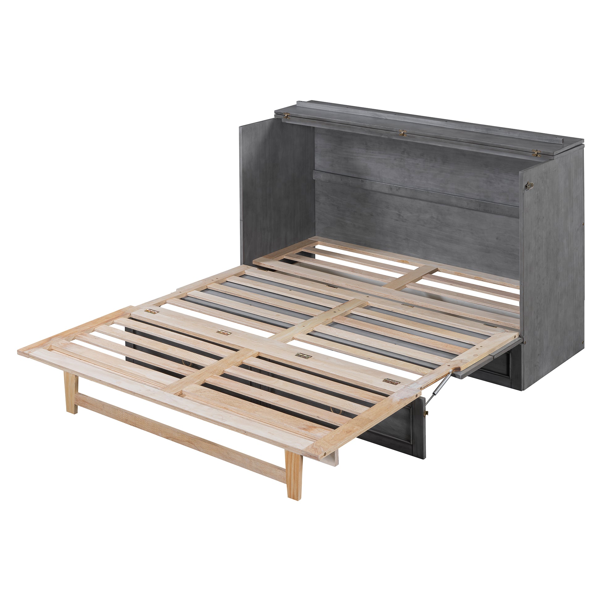 Queen Murphy Bed With Large Drawers,Gray Queen Gray Plywood