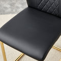 Table And Chair Set.Modern Rectangular Glass Dining Table With A Tempered Glass Tabletop And Metal Legs, Paired With Multiple Chairs Designed With Pu Cushions And Golden Metal Legs. Black Gold Seats 6 Tempered Glass