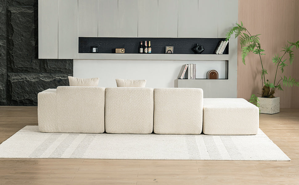 116.5" Sectional Sofa Full Compressed Sofa Couch Free Combined Sofa For Living Room, Beige Beige Foam Polyester 4 Seat