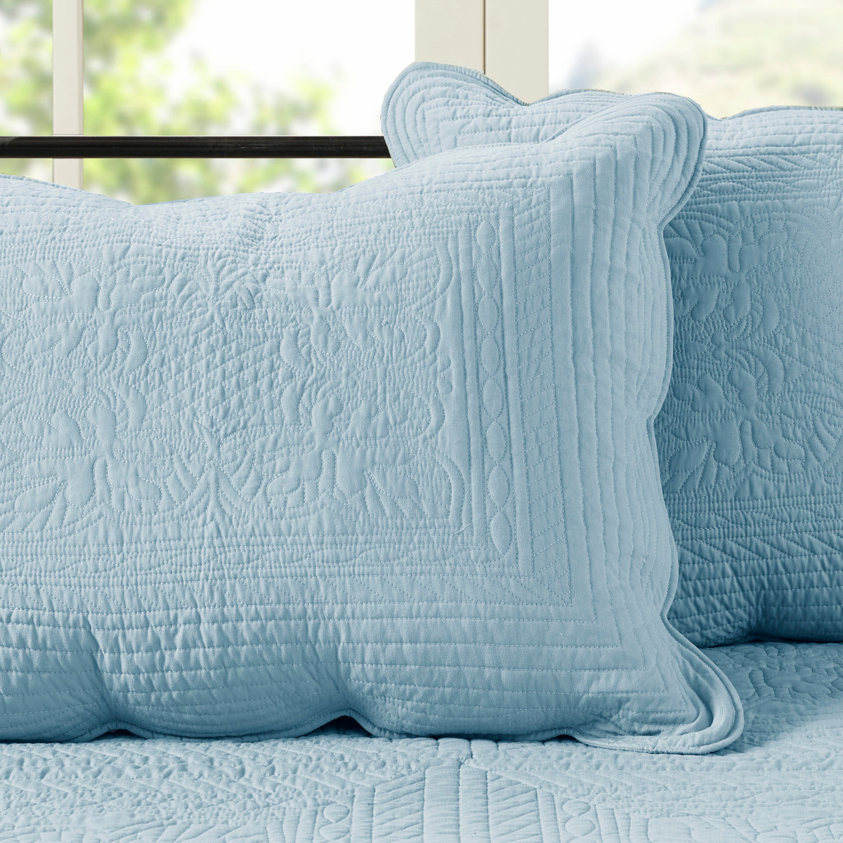 6 Piece Reversible Soped Edge Daybed Cover Set Blue Daybed Blue Polyester