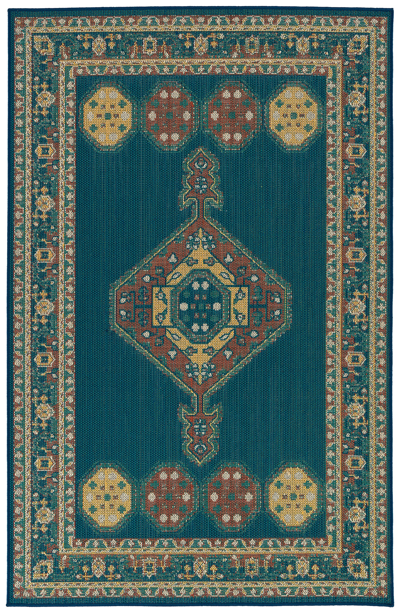 Traditional, Transitional, Oriental, Medallion, Border, Cut Pile 7'2" X 10'5" Rectangle Area Rug Blue Polypropylene