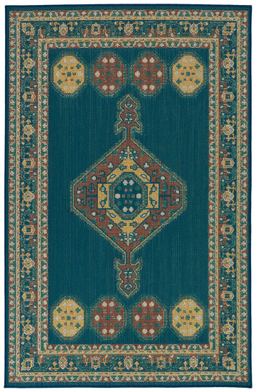 Traditional, Transitional, Oriental, Medallion, Border, Cut Pile 7'2" X 10'5" Rectangle Area Rug Blue Polypropylene