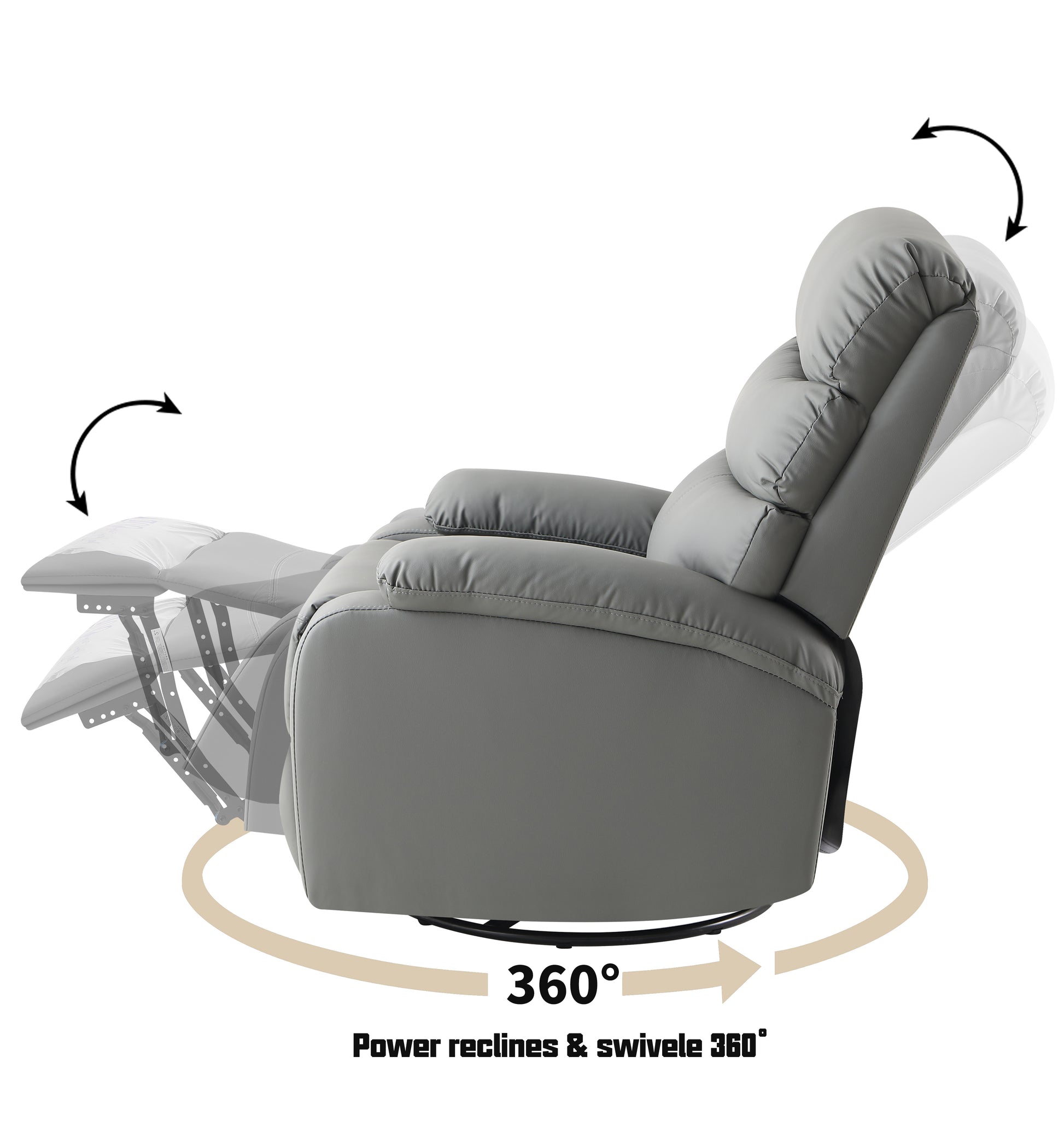 Rocking Recliner Chair,360 Degree Swivel Nursery Rocking Chair,Glider Chair,Modern Small Rocking Swivel Recliner Chair For Bedroom,Living Room Chair Home Theater Seat Gray Light Gray Faux Leather Manual Handle Primary Living Space Soft Loose Back Extra