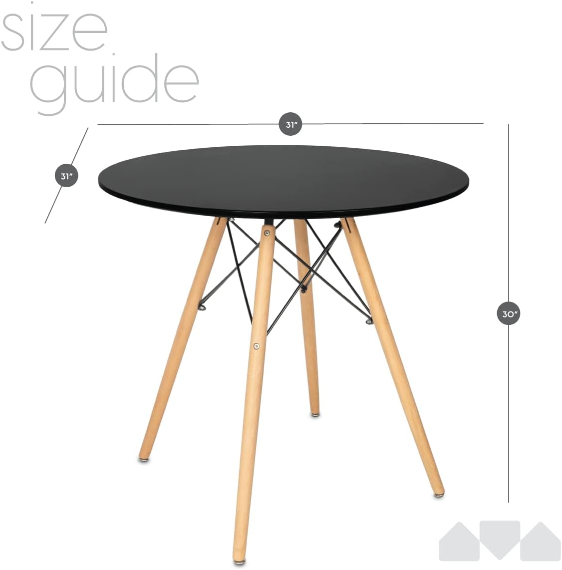 31.5" Round Dining Table Kitchen Table White Dining Table With White Mdf Desktop And Solid Wood Legs .Modern Style Coffee Table Leisure Dining Room Round Table For Kitchen Living Room Black Kitchen Round Mdf