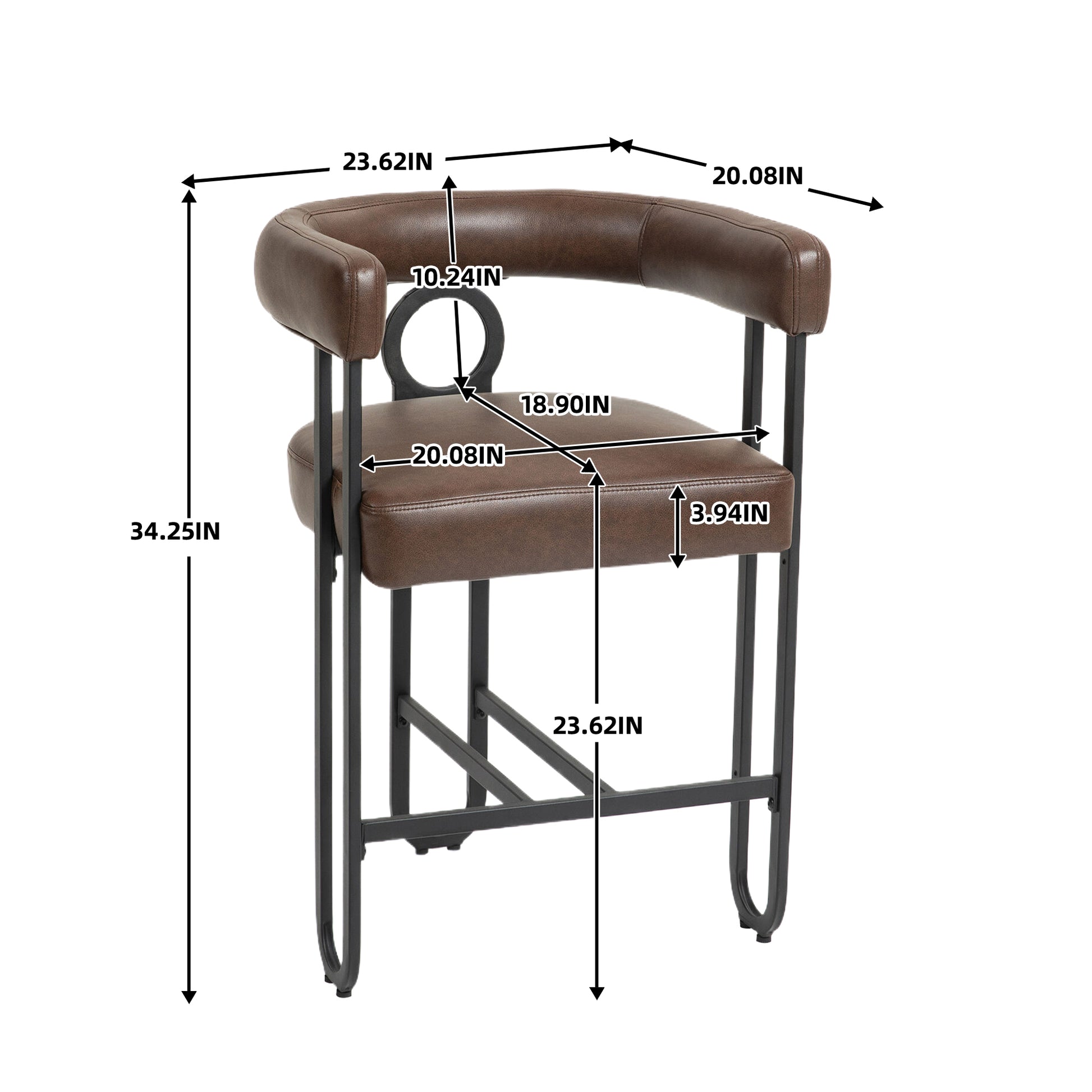 Coolmore Bar Stools Set Of 2, Modern Bar Stool With Back, Black Metal Frames, Upholstered Bar Stools For Kitchen Island, Pub, Club Dark Brown Pu Dark Brown Dining Room Foam Pu Leather