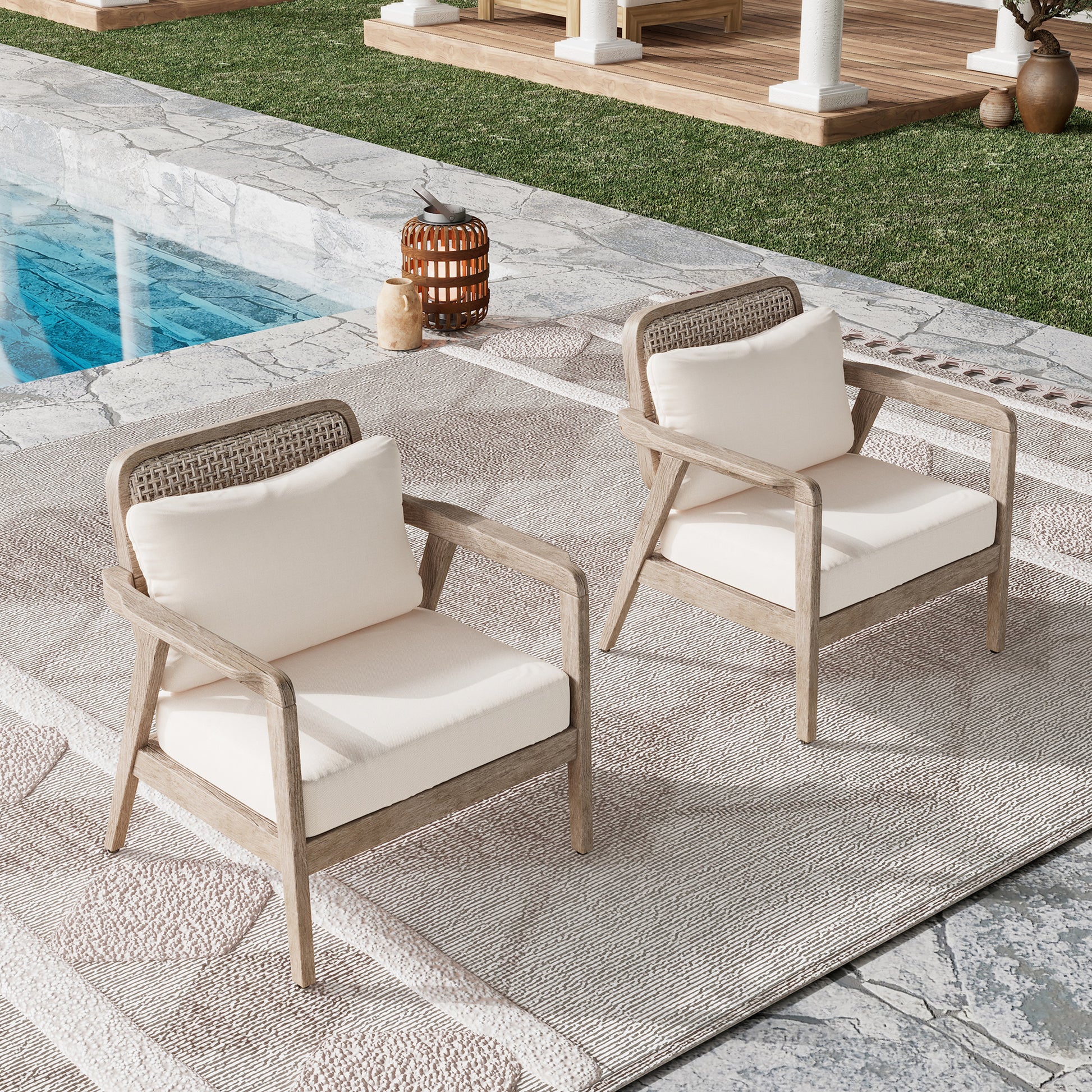 Set Of Outdoor Acacia Wood Patio Club Chair, Patio Furniture,Waterpr