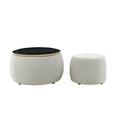 Round Storage Ottoman, 2 In 1 Function, Work As End Table And Ottoman,With Small Seat,Light Grey 25