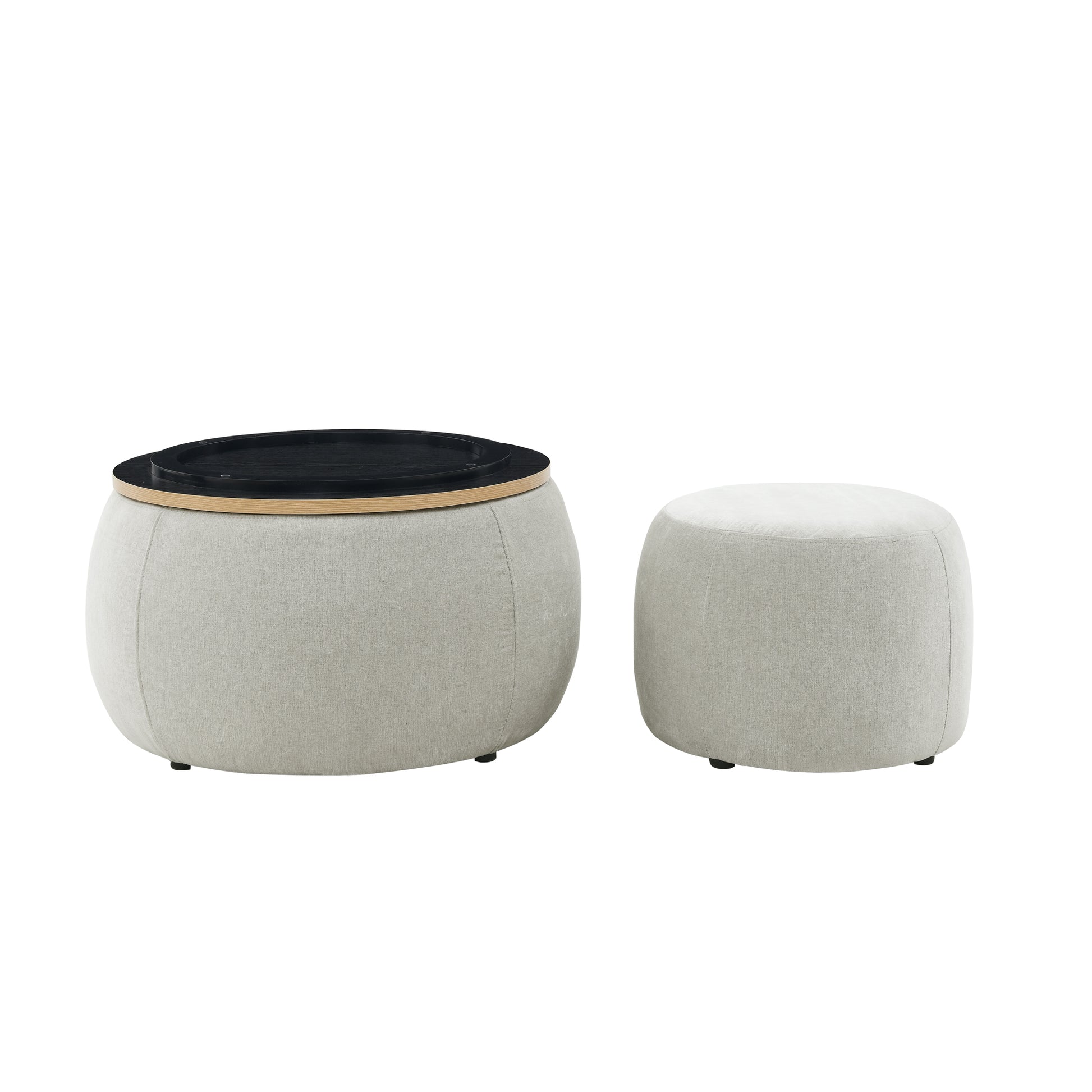 Round Storage Ottoman, 2 In 1 Function, Work As End Table And Ottoman,With Small Seat,Light Grey 25"X25"X14.7" Light Grey Foam