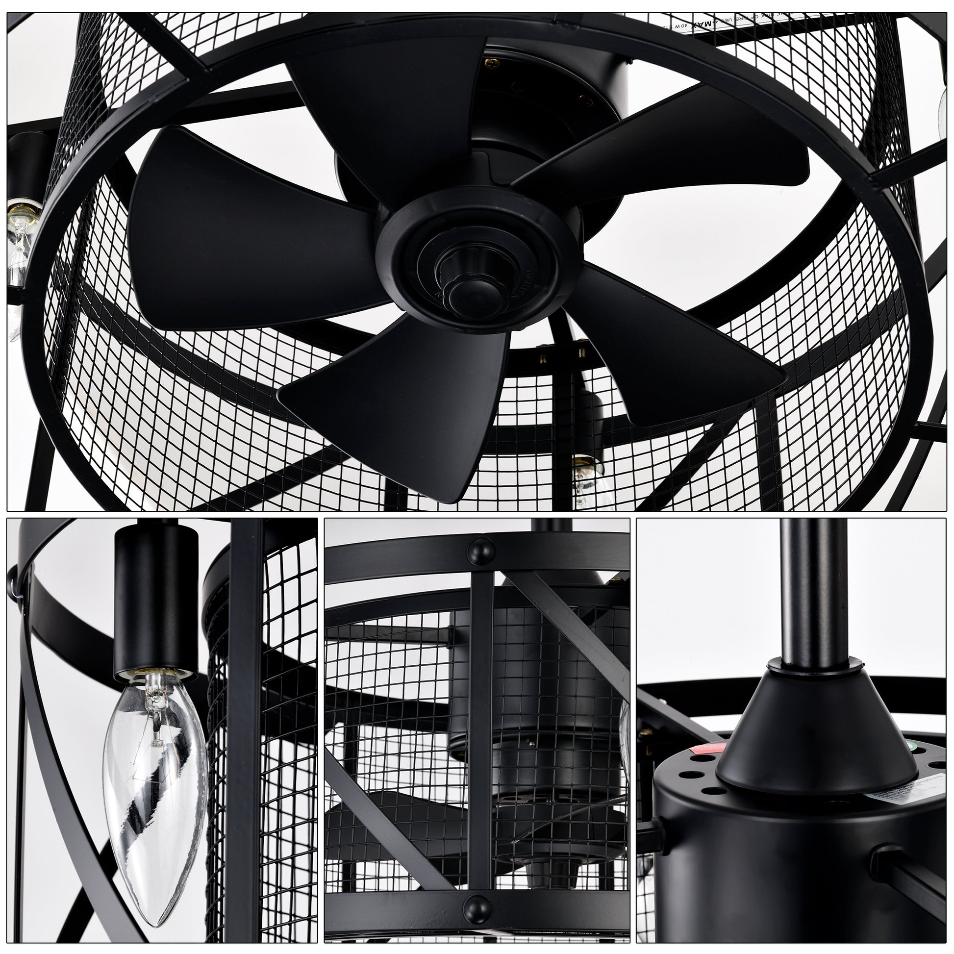 20''Industrial 5 Blade Ceiling Fan With Remote Control ,5 Abs Blades Small Size Ceiling Fan Matte Black Abs Metal