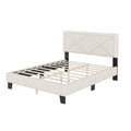 Simple Queen Size Upholstered Bed Frame With Rivet Design, Modern Velvet Platform Bed With Headboard, Beige Queen Beige Bedroom Bed Frame Velvet Solid Wood Mdf