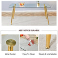 Modern Rectangular Glass Dining Table, Suitable For 4 6 People, With Tempered Glass Countertop And Gold Metal Legs, Writing Desk, Suitable For Kitchen, Dining Room And Living Room Transparent Glass