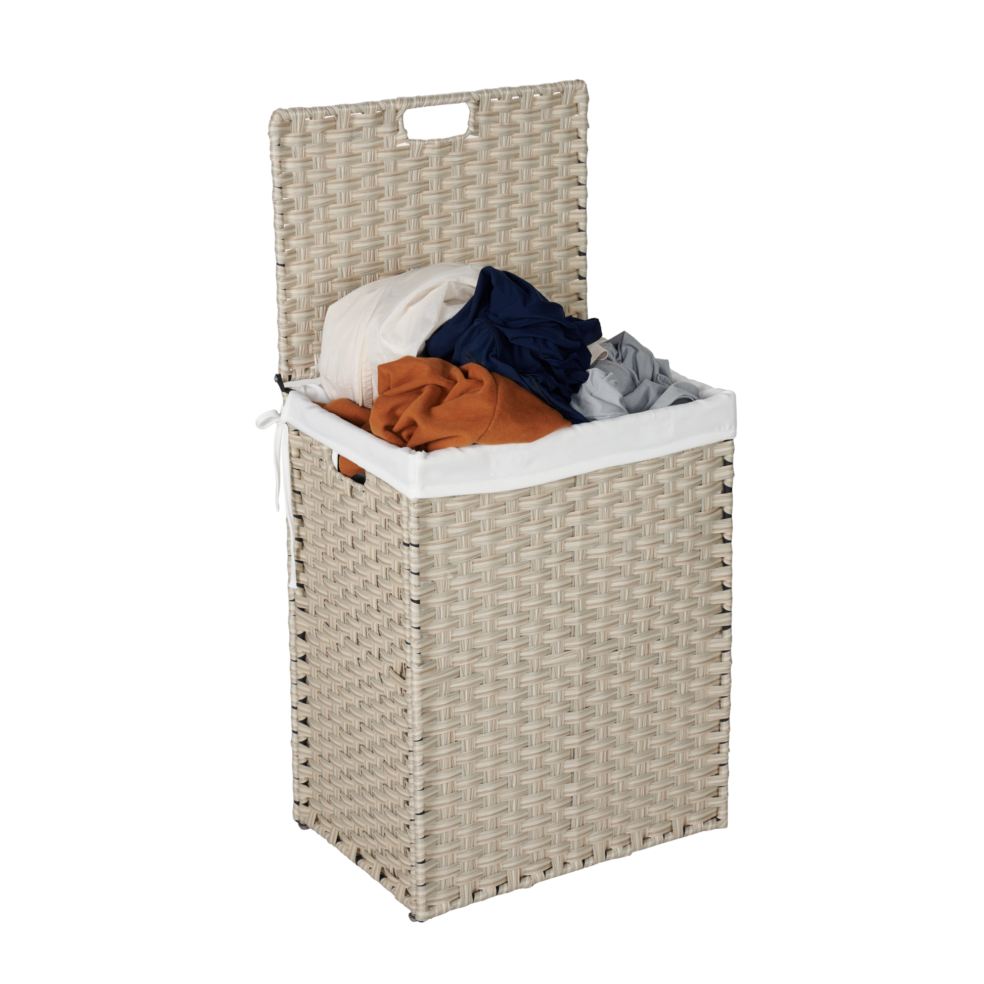 Laundry Hamper With Lid Pe Rattan Powder Coating Frame Clothes Hampers With 02 Removable Bags, 100L, Grey Color Light Grey 1 Foldable American Design,American Traditional Wicker