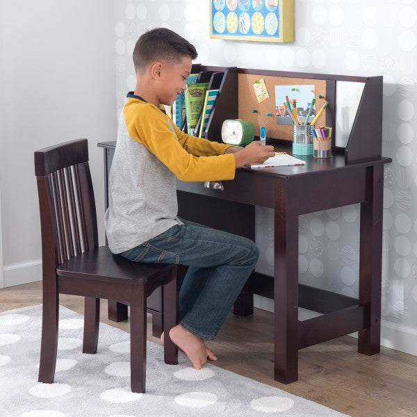 Study Desk With Chair Espresso Tan Metal Wood