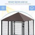 Pawhut 5' X 5' X 5' Dog Kennel Outdoor, Walk In Pet Playpen, Welded Wire Steel Dog Fence With Water And Uv Resistant Canopy, Jet Black Black Steel