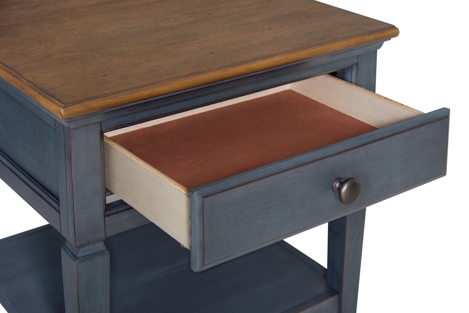 Americana 24 Inch End Table, No Assembly Required, Corduroy Blue Finish Blue Rubberwood Rubber Wood