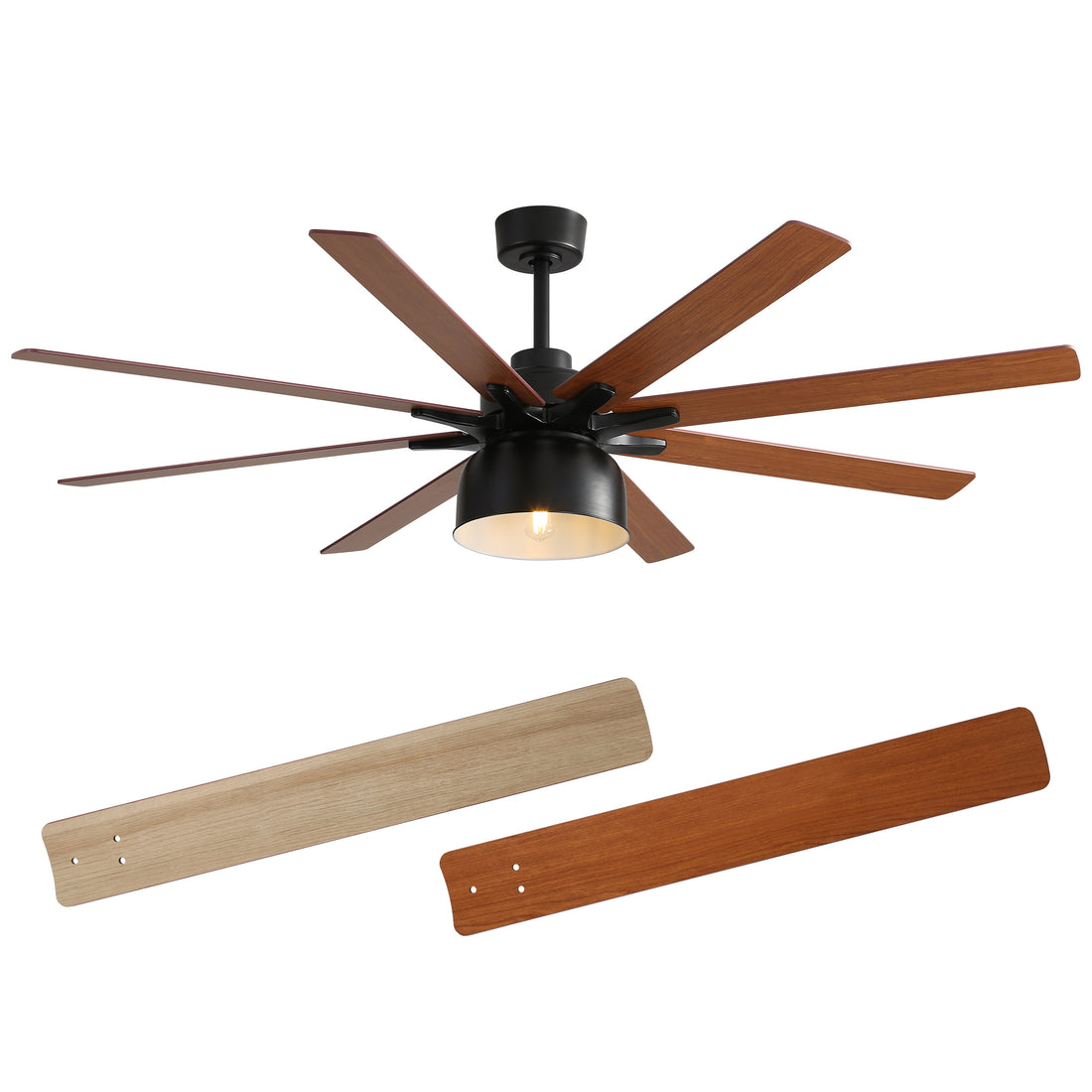 52 Inch Ceiling Fan With 6 Speed Wind 8 Dual Colors Blades Remote Control Reversible Dc Motor With Light Black Plywood