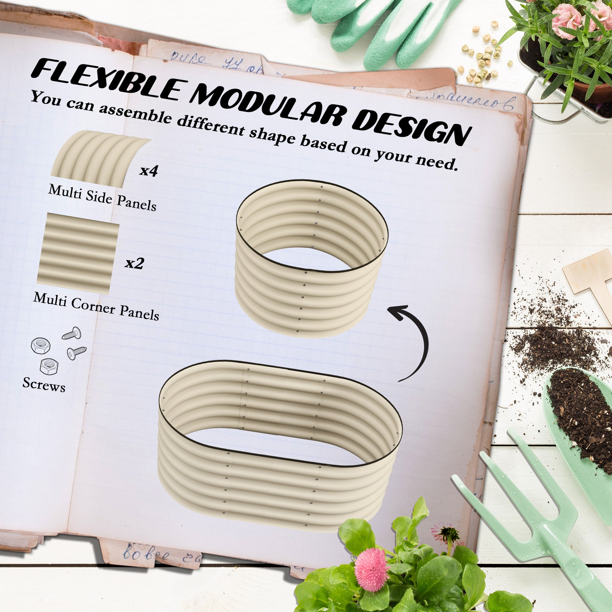 Outsunny 3.5' X 2' X 1.4' Galvanized Raised Garden Bed Kit, Outdoor Metal Elevated Planter Box With Safety Edging, Easy Diy Stock Tank For Growing Flowers, Herbs & Vegetables, Cream Cream White Steel