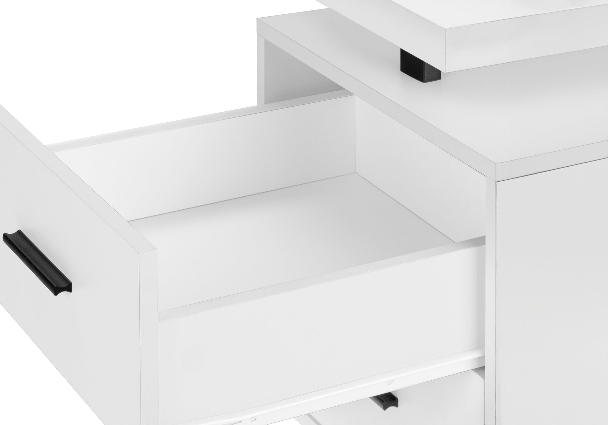 Computer Desk, Home Office, Laptop, Left, Right Set Up, Storage Drawers, 60"L, Work, White Laminate, Black Metal, Contemporary, Modern White Particle Board