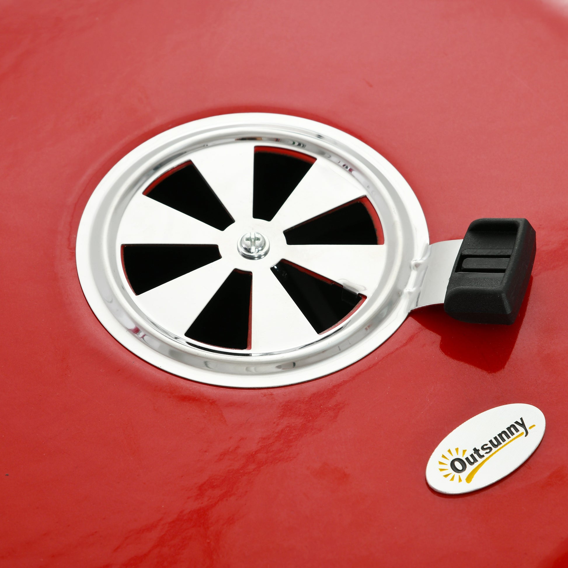 Outsunny 17" Portable Charcoal Grill With Wheels, 2 Side Tables And Bottom Shelf, Bbq With Adjustable Vents On Lid For Picnic, Camping, Backyard, Cooking, Red Red Steel