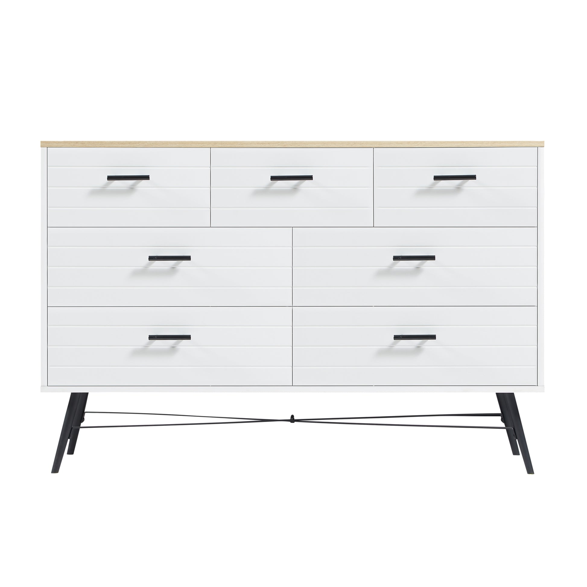 7 Drawer Dresser For Bedroom With Deep Drawers, Wood Dressers & Chest Of Drawers, Modern White Long Dressers For Closet Living Room, 47.2"W X 15.7"D X 31.5"H, White & Oak White Light Oak White Rustic,Vintage Particle Board