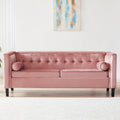 Mid Century Velvet Sofa, Beautiful Seats Sofa Furniture With Bolster Pillows, Button Tufted Couch For Living Room, Tool Free Assembly, Pink Gray Wood Primary Living Space Heavy Duty Acacia 2 Seat