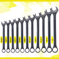 Jumbo Combination Wrench Set Extra Large, Sae, 11 Piece, 1 5 16'' To 2'',Black Oxide, With Pouch Black Carbon Steel