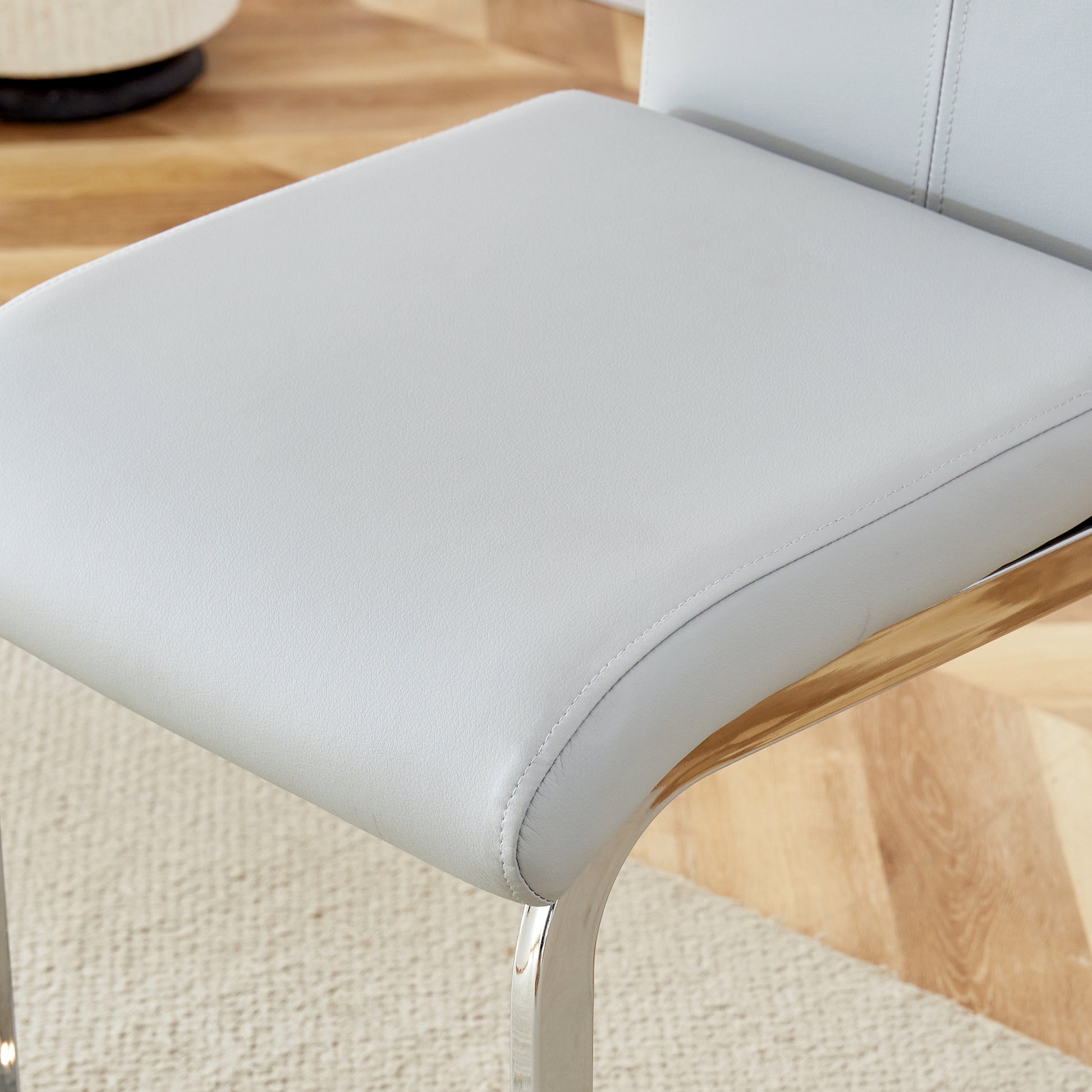 Table And Chair Set. A Rectangular Glass Dining Table With A 0.4 Inch Tempered Glass Tabletop And Mdf Board V Shaped Bracket, Paired With 2 Chairs Consisting Of Pu Seat Cushions And Silver Metal Legs. Black Gray Seats 2 Tempered Glass