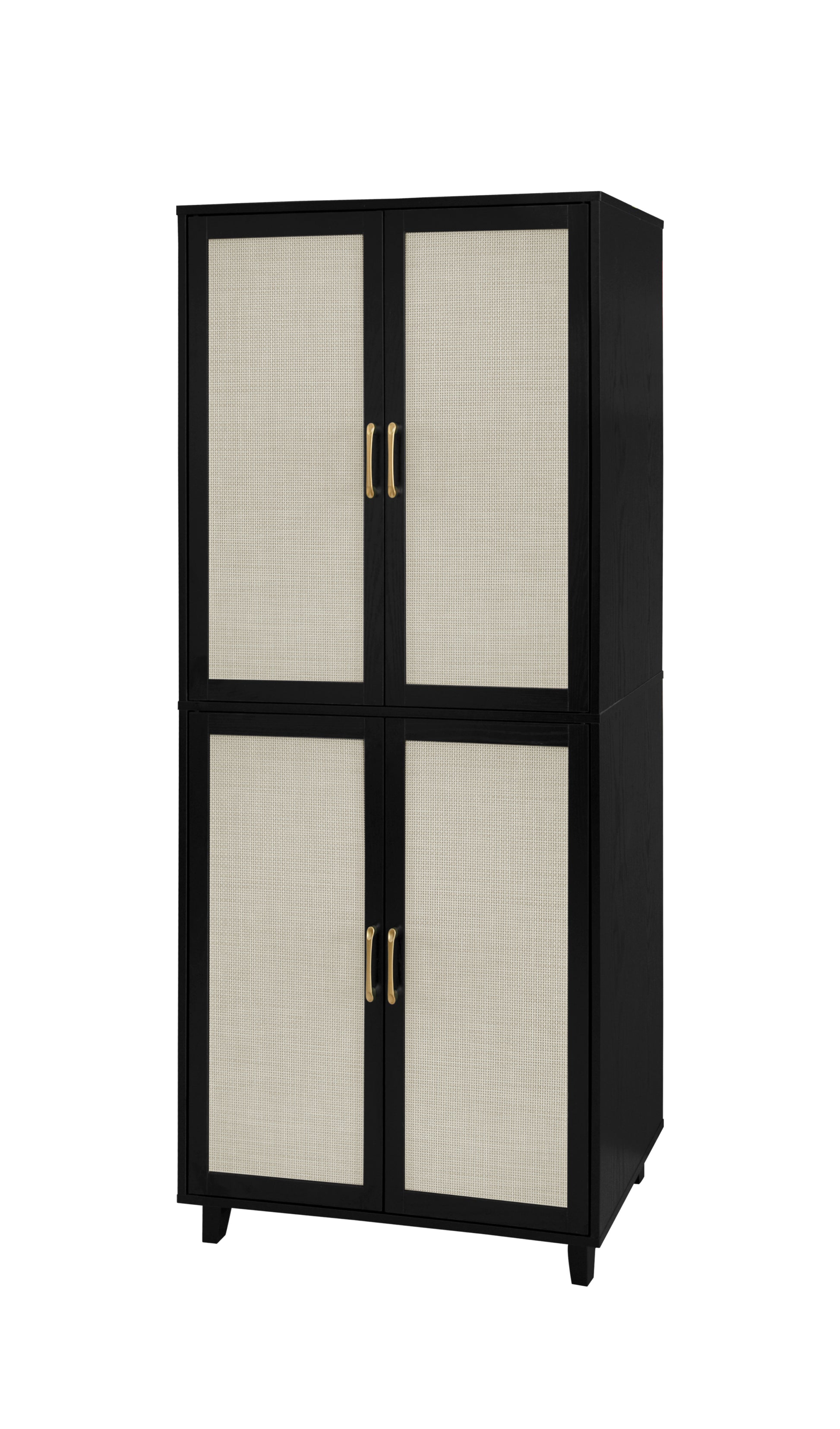 4 Door Cabinet, With 4 Adjustable Inner Shelves, Storage Cabinet Black Mdf